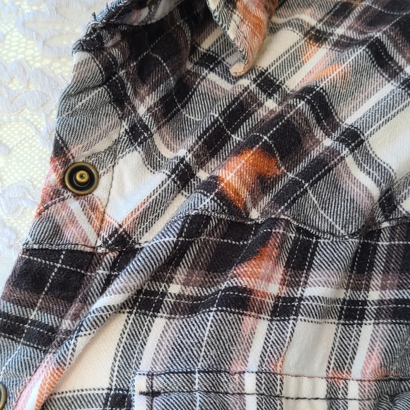 Custom tie dye Bleach plaid button up shirt - Picture 3 of 9